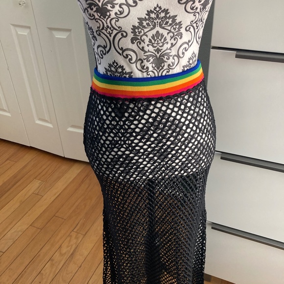 Jaded London Rainbow  and Black Mesh Maxi Skirt - Picture 3 of 8